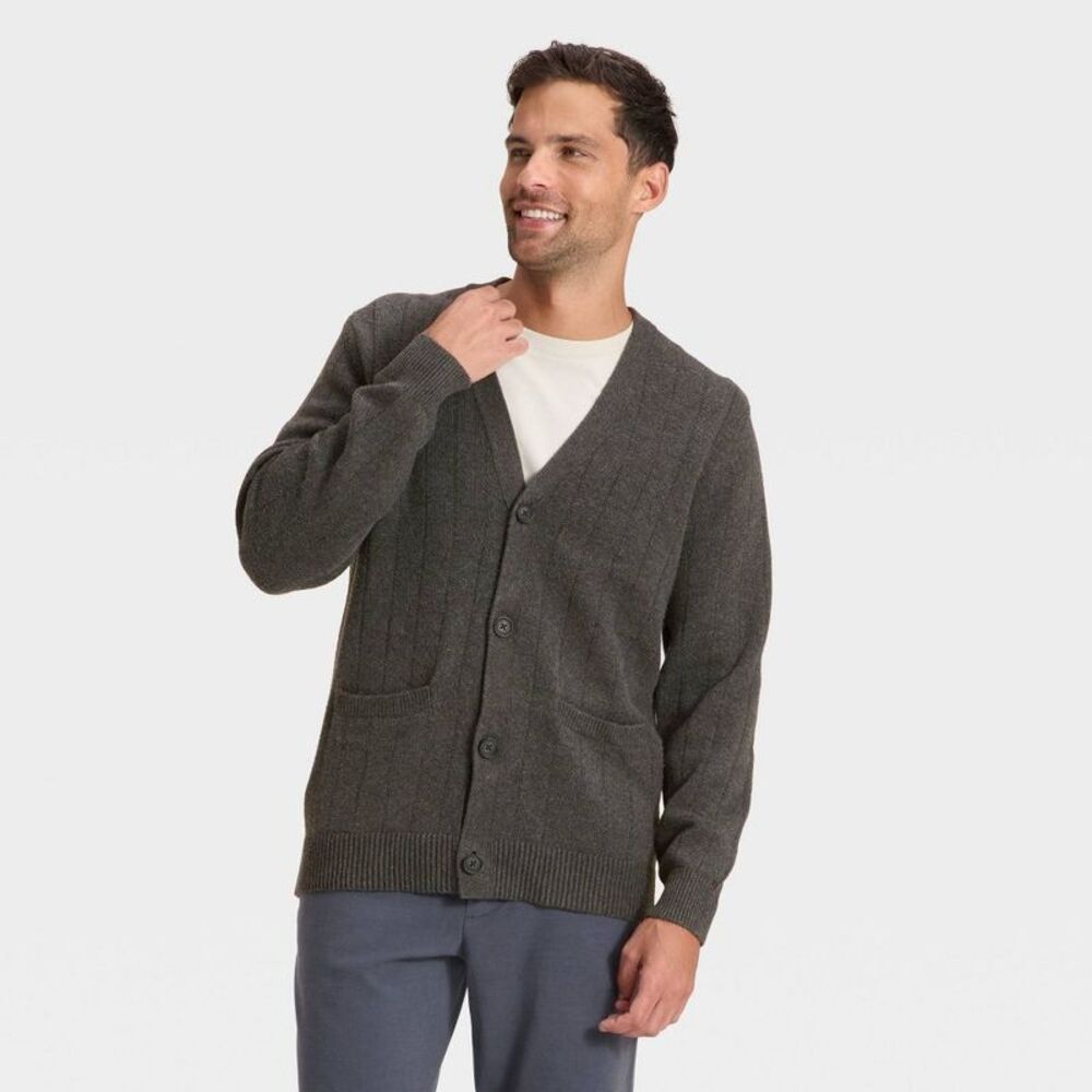 Men's Soft Knit V-Neck Cardigan Sweater - Goodfellow & Co Dark Gray S